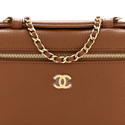 Chanel Grained Calfskin Small Supple Trapeze Vanity With Chain Camel