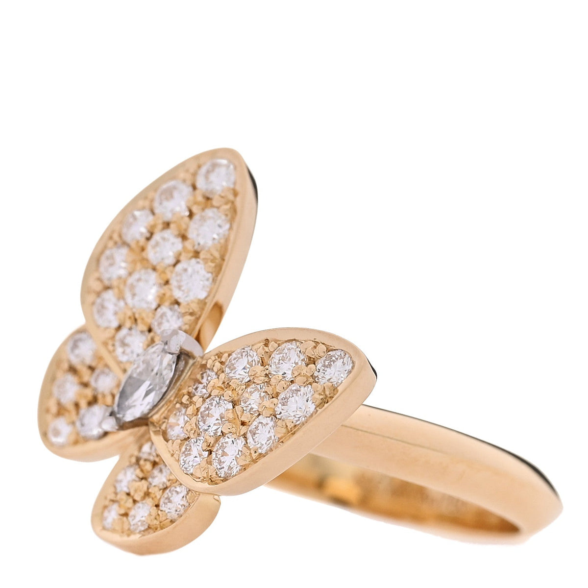 Van Cleef & Arpels 18K Yellow Gold Diamond Two Butterfly Ring 50 5.25
