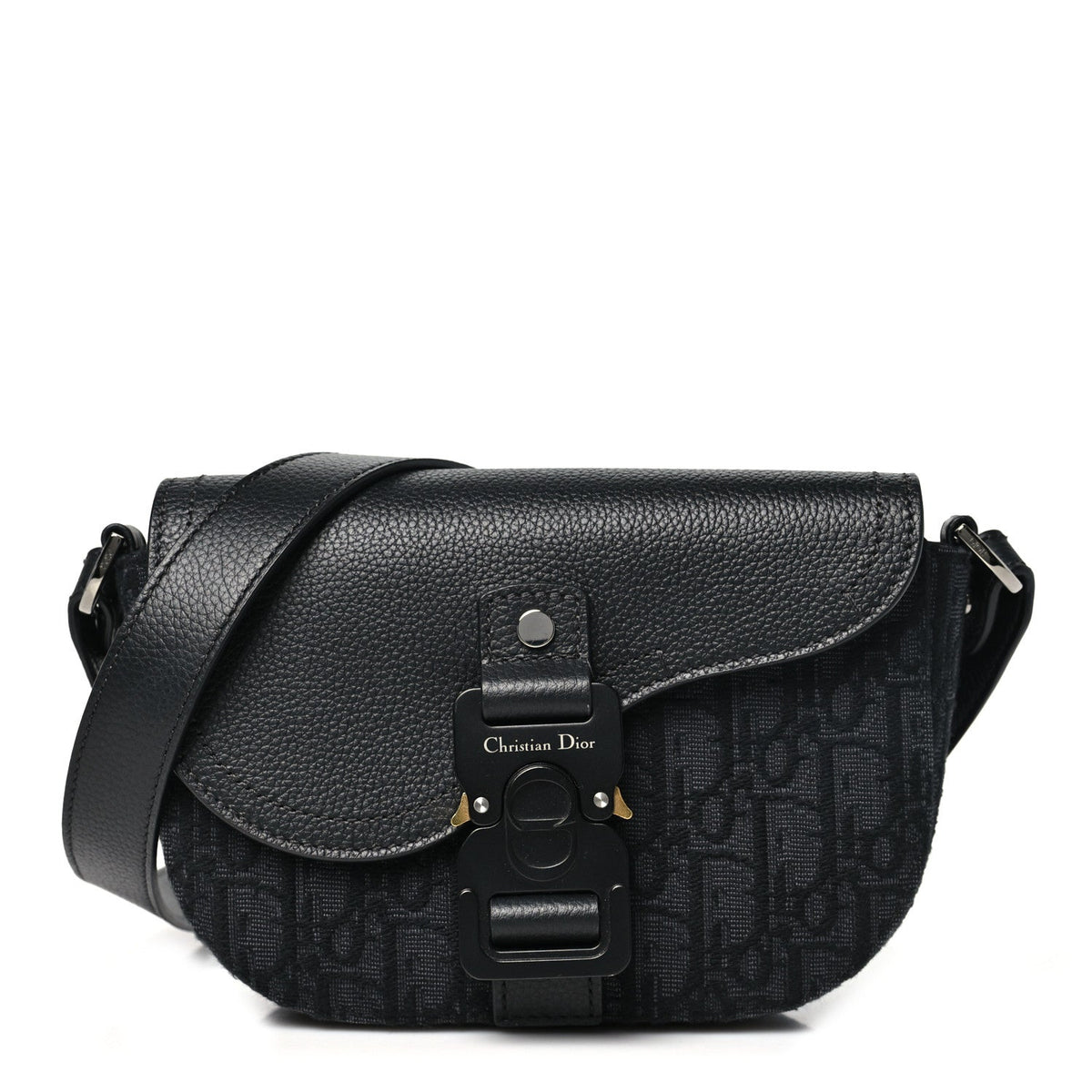 Dior Oblique Jacquard Grained Calfskin Mini Saddle Messenger Bag Black