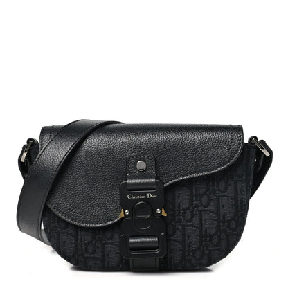 Dior Oblique Jacquard Grained Calfskin Mini Saddle Messenger Bag Black