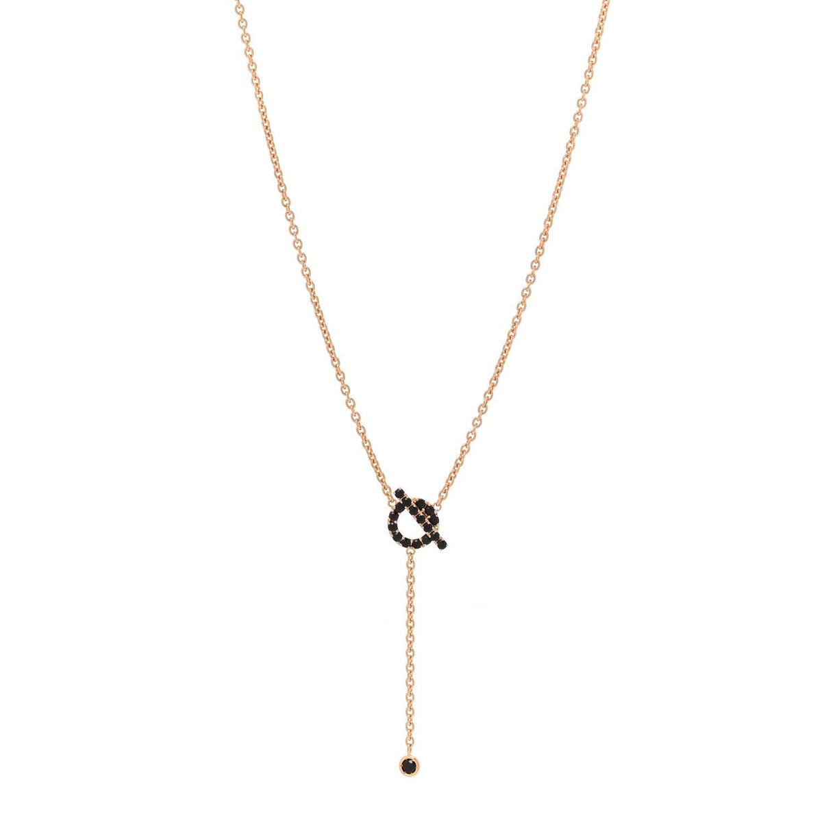 Hermes 18K Rose Gold Black Spinel Finesse Lariat Necklace