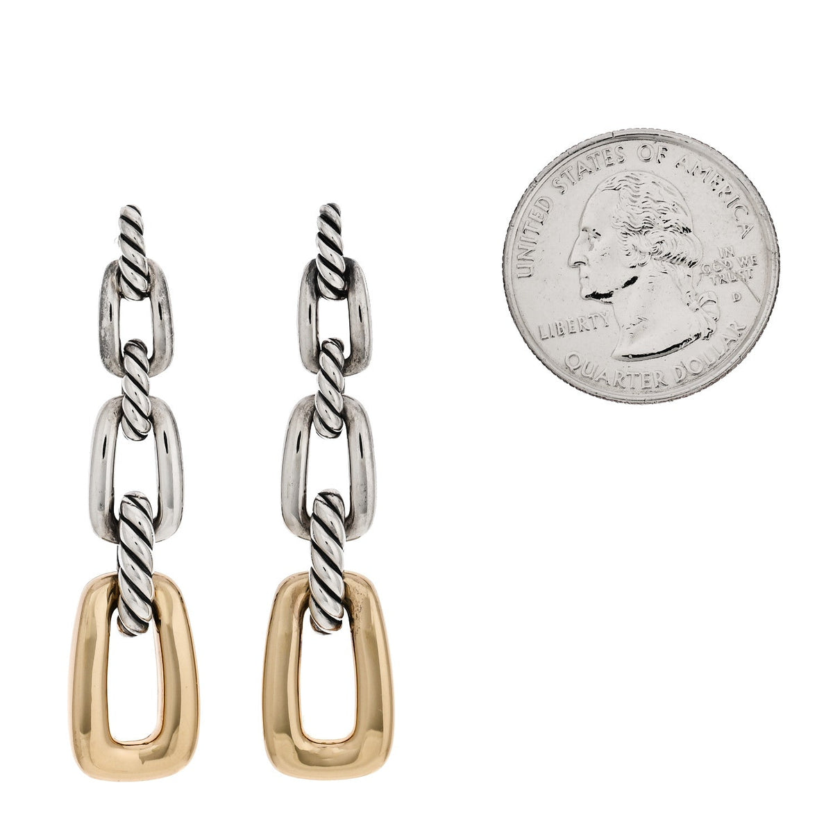 David Yurman Sterling Silver 18K Yellow Gold Wellesley Link Drop Earrings