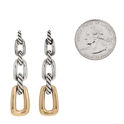 David Yurman Sterling Silver 18K Yellow Gold Wellesley Link Drop Earrings