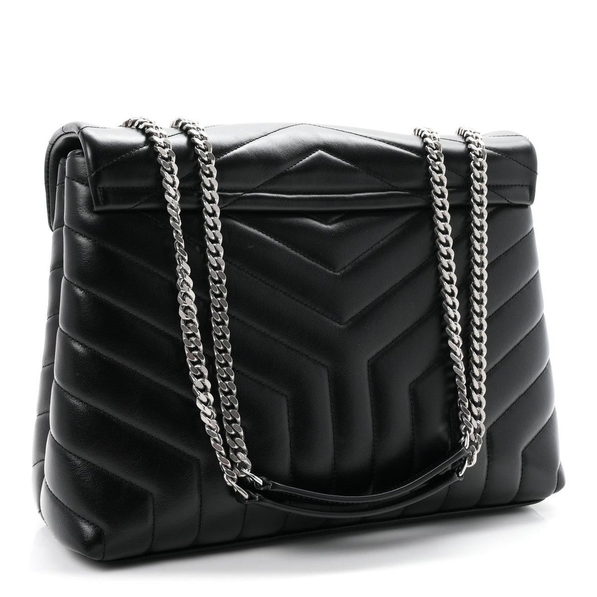 Saint Laurent Calfskin Y Quilted Monogram Medium Loulou Chain Satchel Black