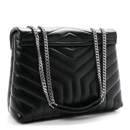 Saint Laurent Calfskin Y Quilted Monogram Medium Loulou Chain Satchel Black