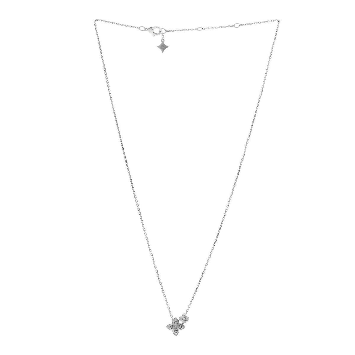 Louis Vuitton 18K White Gold Diamond LV Double Pendant Necklace