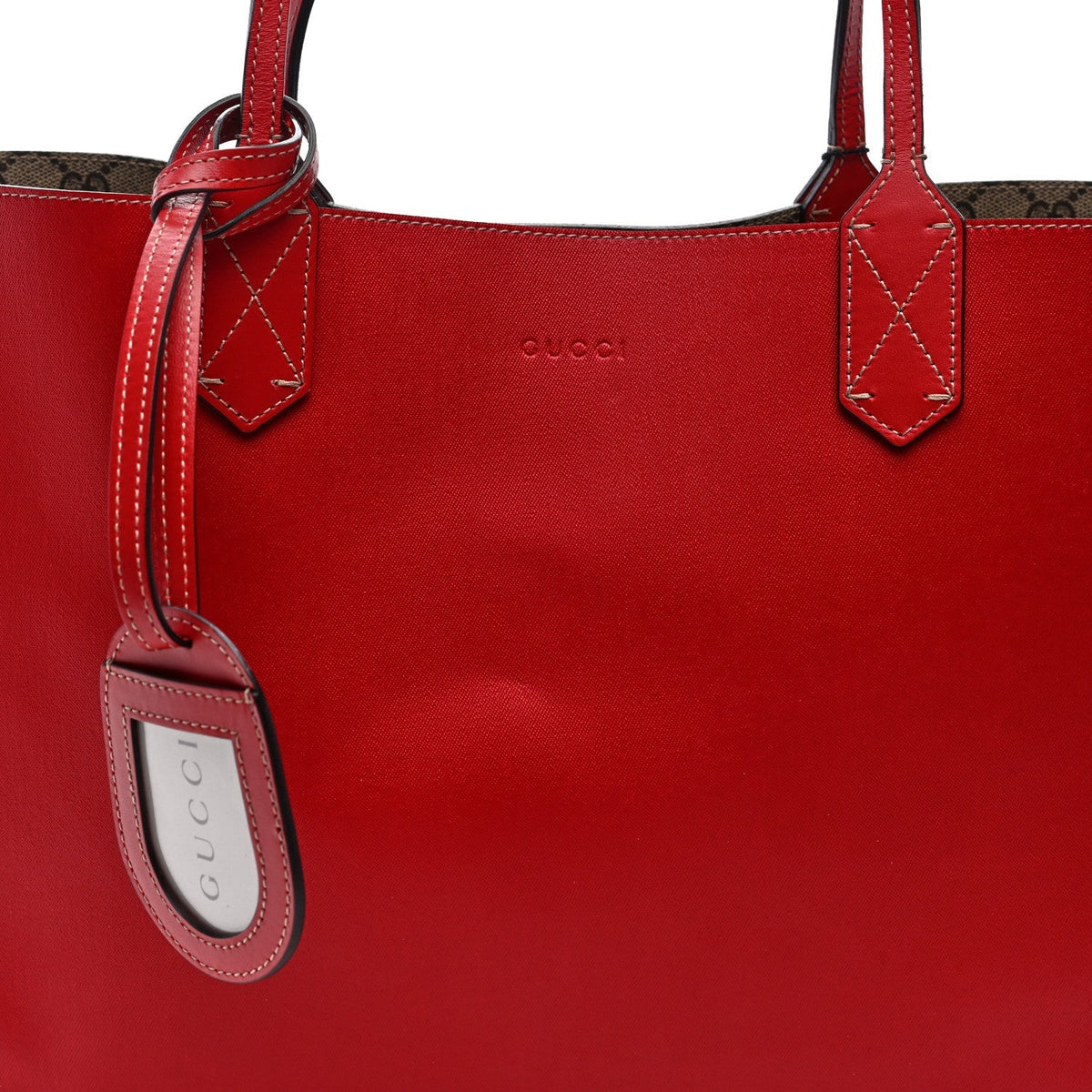 Gucci GG Supreme Monogram Medium Reversible Tote Beige Red