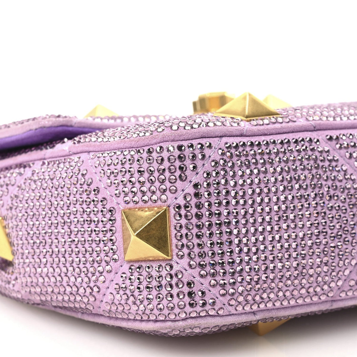 Valentino Garavani Crystal Suede Small Roman Stud Shoulder Bag Light Amethyst Glicine