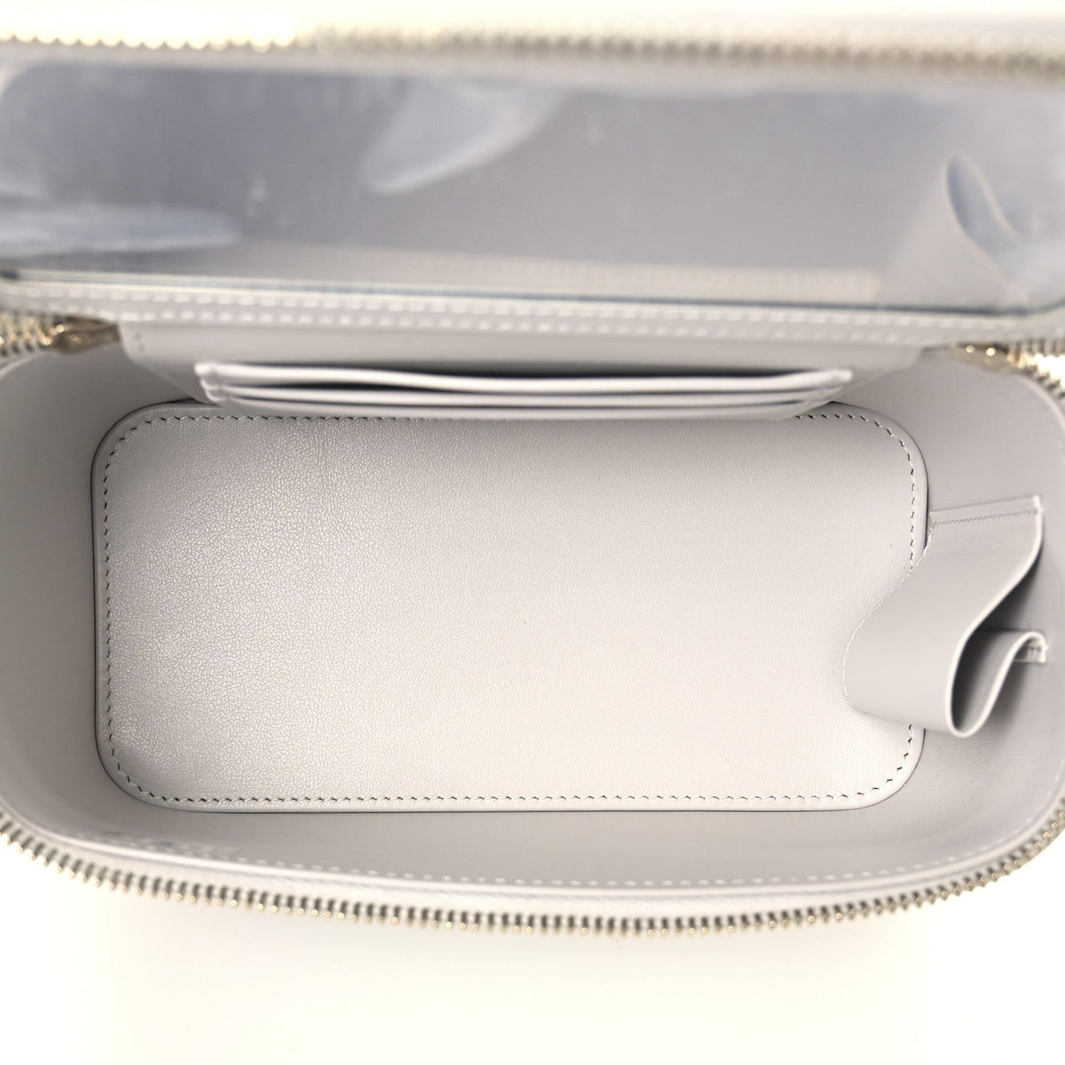 Chanel Caviar Quilted Small Tiny CC Vanity Case With Chain Light Grey