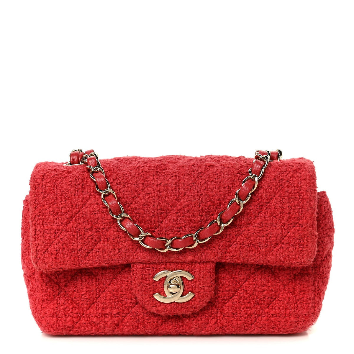 Chanel Tweed Quilted Mini Rectangular Flap Red