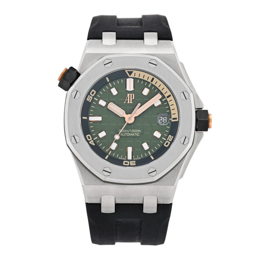 Audemars Piguet Stainless Steel Rubber 42mm Royal Oak Offshore Watch Green 15720ST