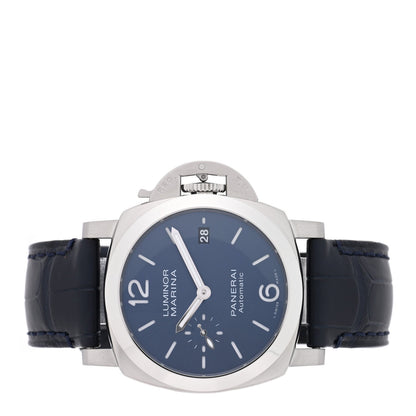 Panerai Stainless Steel Alligator 40mm Luminor Quaranta Watch Blue PAM01370