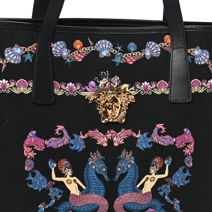 Versace Canvas Underwater Medusa Tote Black Multicolor