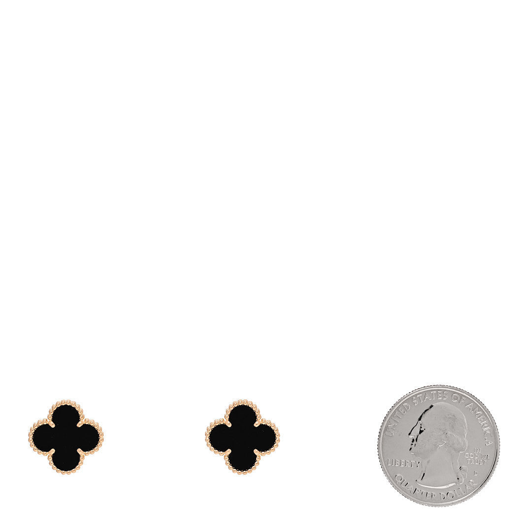 Van Cleef & Arpels 18K Yellow Gold Onyx Vintage Alhambra Earrings