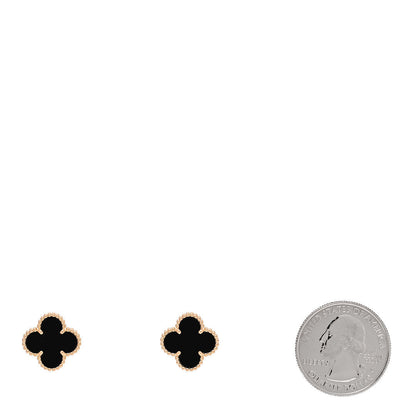 Van Cleef & Arpels 18K Yellow Gold Onyx Vintage Alhambra Earrings