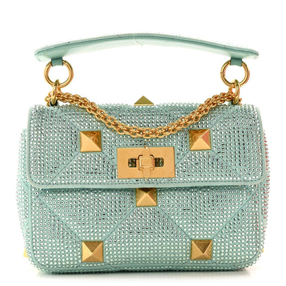 Valentino Garavani Crystal Suede Small Roman Stud Shoulder Bag Green