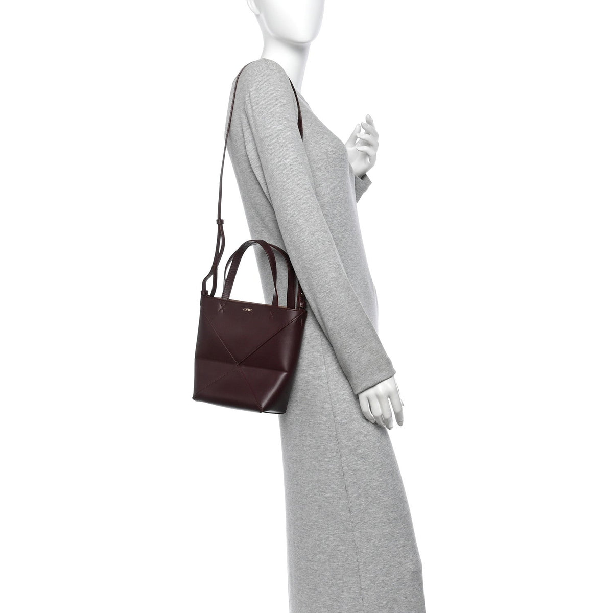 Loewe Shiny Calfskin Mini Puzzle Fold Tote Burgundy