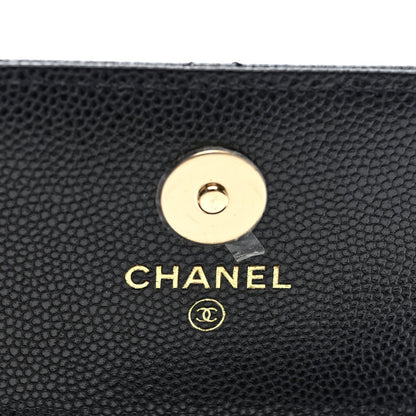 Chanel Caviar Quilted CC Stars Card Holder On Chain Black