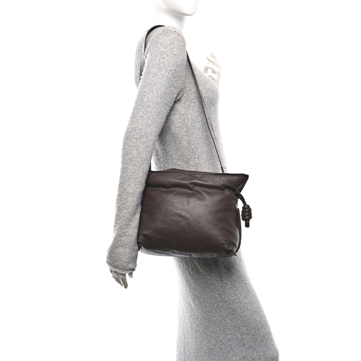 Loewe Calfskin Flamenco Puffer Knot Bag Dark Brown
