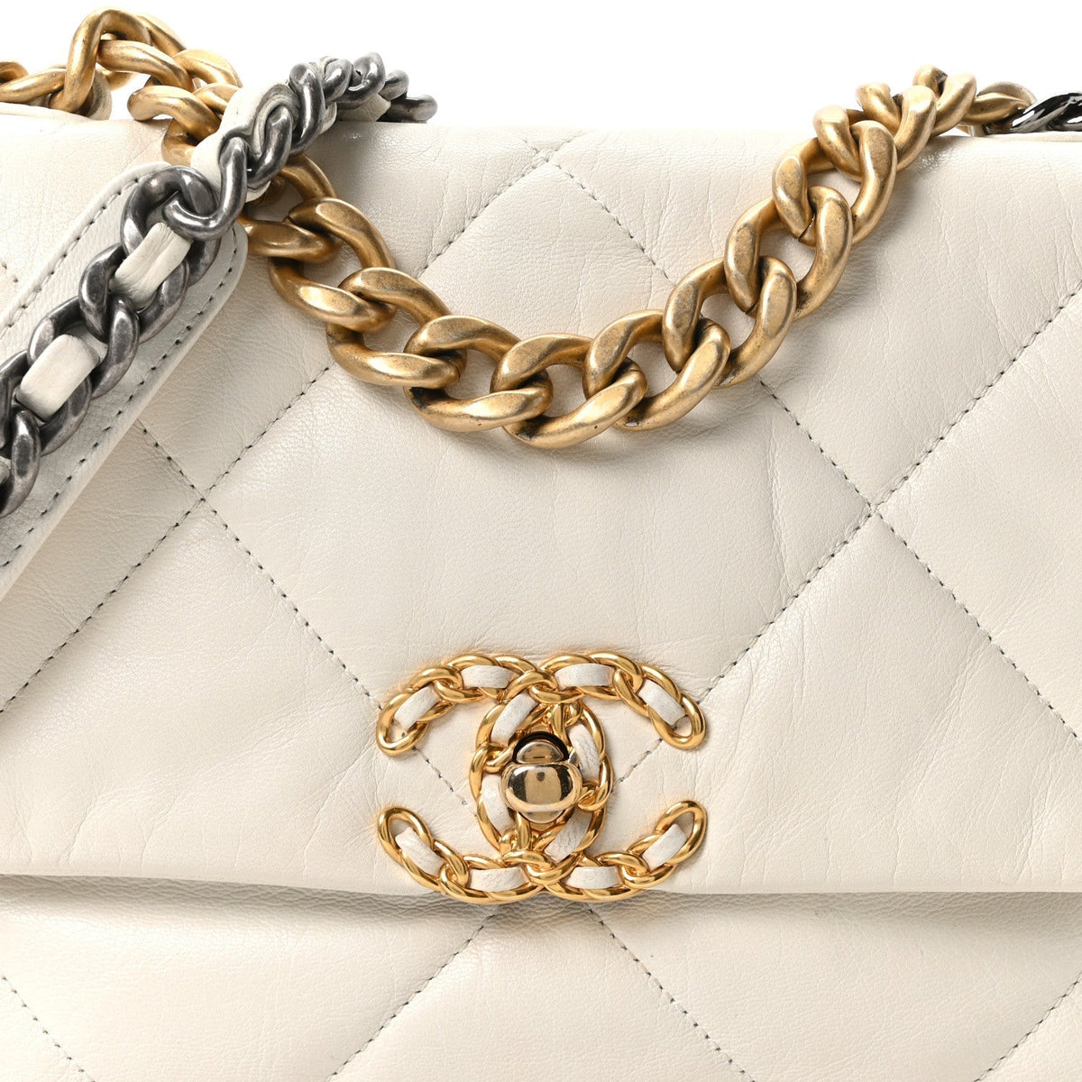Chanel Goatskin Quilted Medium 19 Flap Bag White