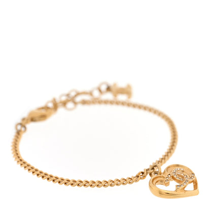Chanel Crystal Chain Heart CC Bracelet Gold