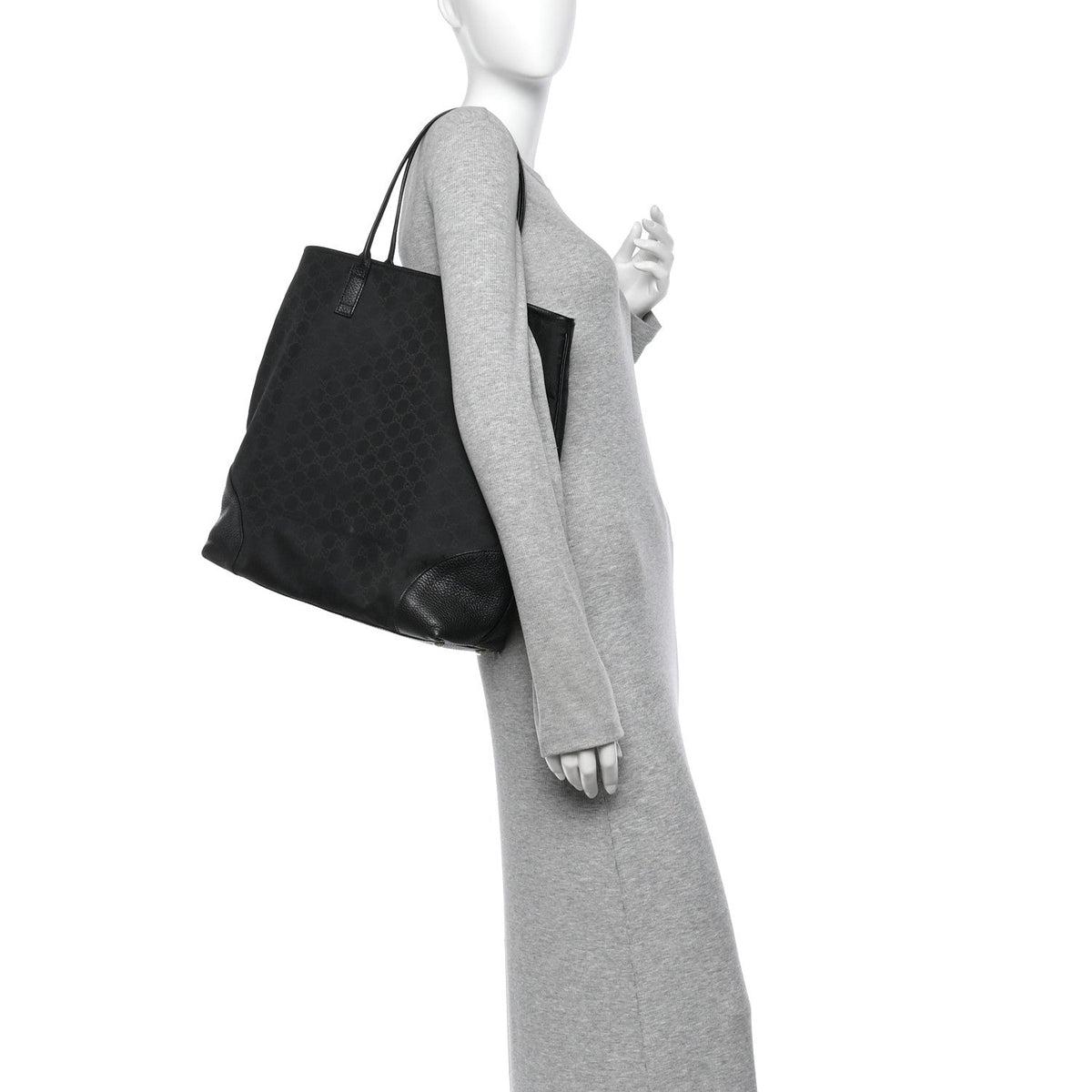 Gucci Monogram Canvas Leather Tote Black