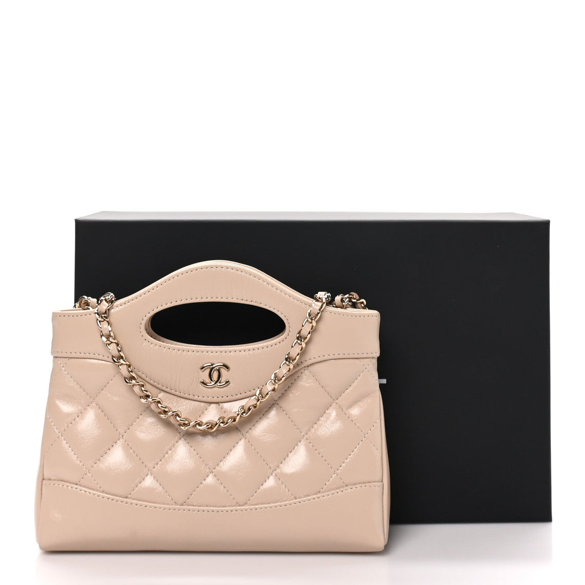 Chanel Shiny Lambskin Quilted Nano 31 Shopping Bag Beige