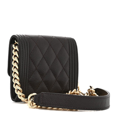 Chanel Caviar Quilted Boy Card Holder On Chain Black