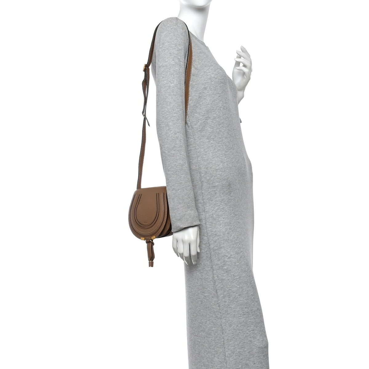 Chloe Calfskin Mini Marcie Round Crossbody Bag Nut