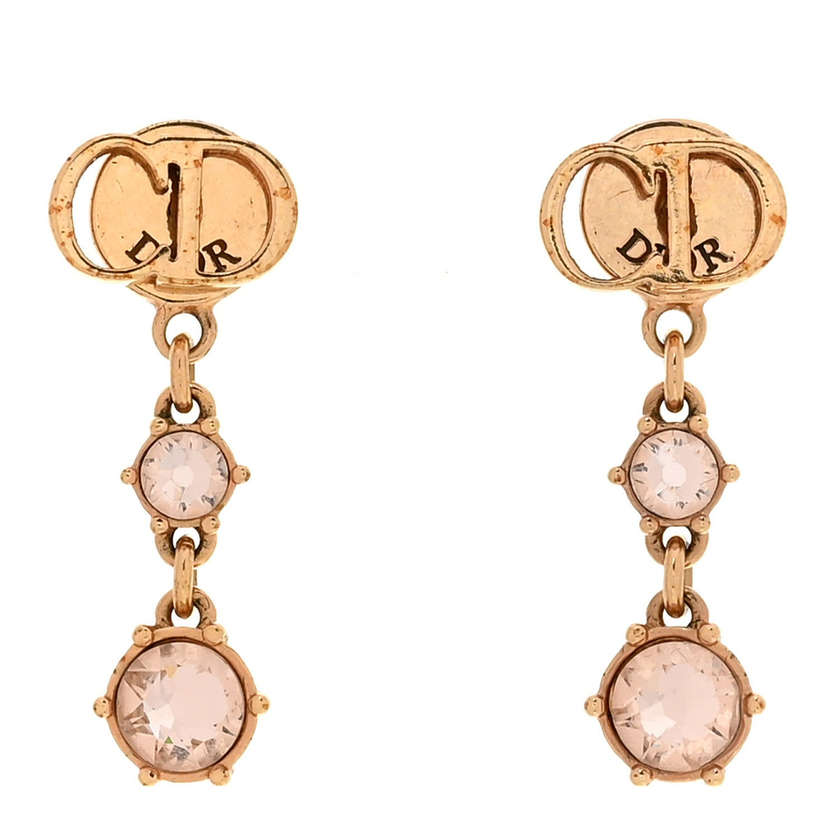 Christian DiorCrystal CD Drop Earrings Rose Gold Pink
