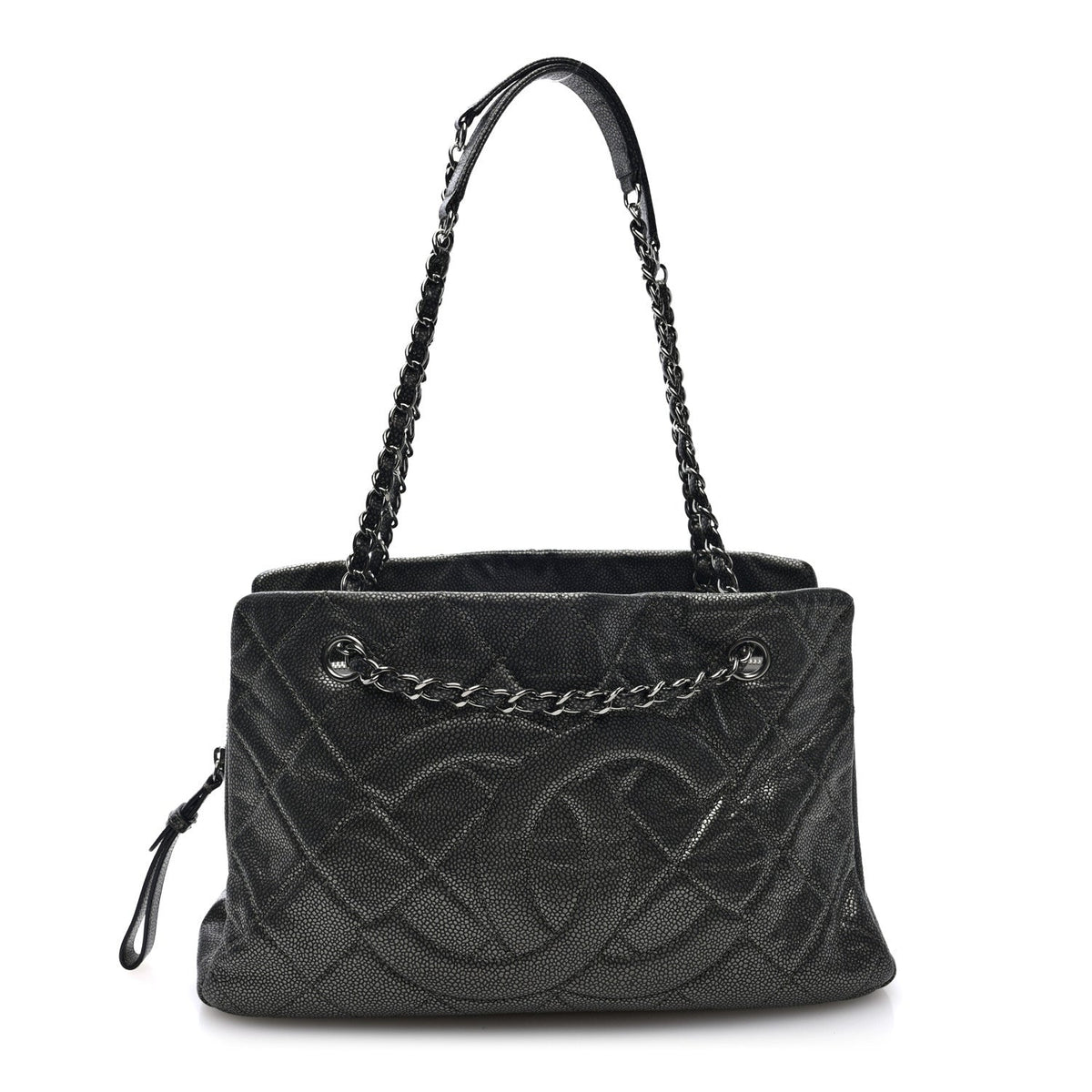 Chanel Metallic Caviar Quilted Timeless CC Shopping Tote Bag Dark Grey