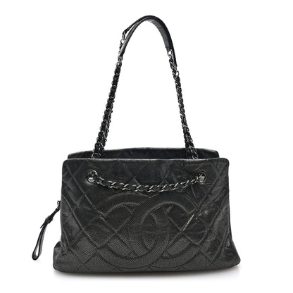 Chanel Metallic Caviar Quilted Timeless CC Shopping Tote Dark Grey