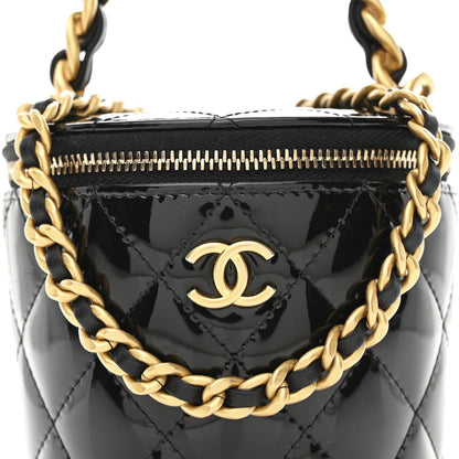 Chanel Patent Quilted Afternoon Tea Top Handle Vanity Case Black