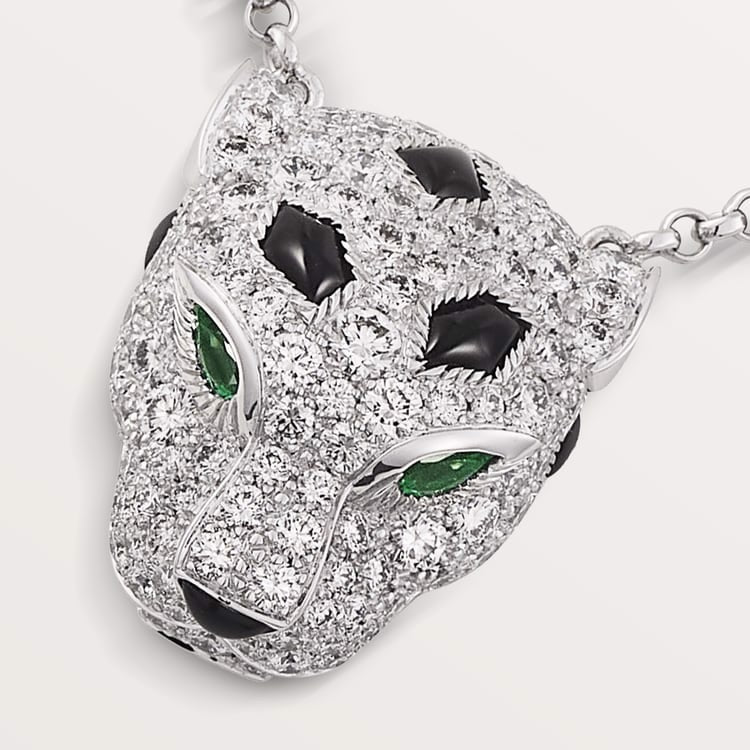 Cartier 18K White Gold Diamond Onyx Ruby Panthère De Cartier Necklace