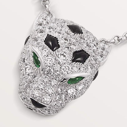 Cartier 18K White Gold Diamond Onyx Ruby Panthère De Cartier Necklace
