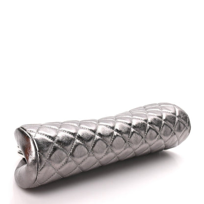 Chanel Metallic Aged Calfskin Quilted Timeless Clutch Silver