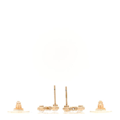 Chanel Metal Graduated Pearl Crystal CC Earrings Light Gold