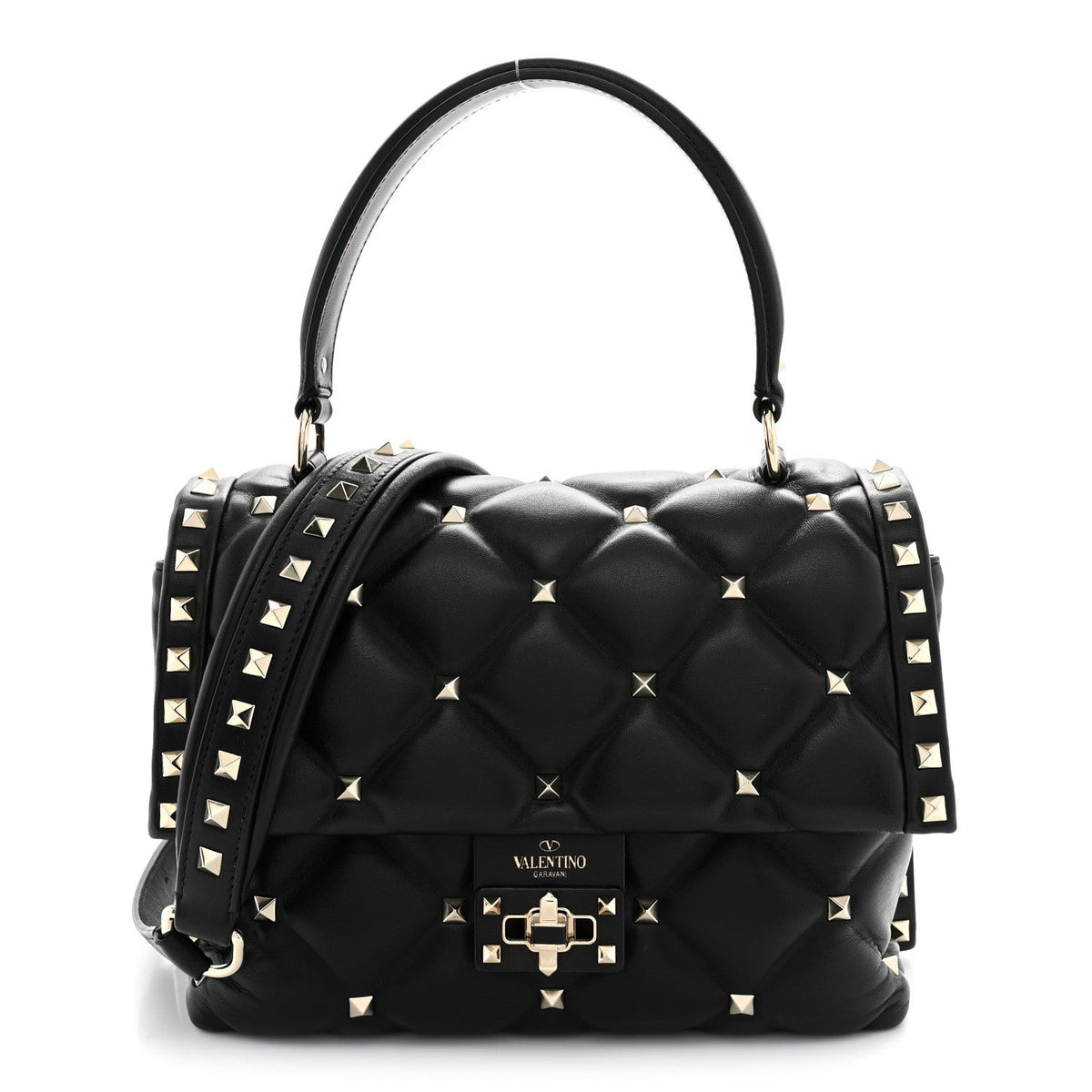 Valentino Garavani Nappa Medium Candystud Top Handle Bag Black 1981048