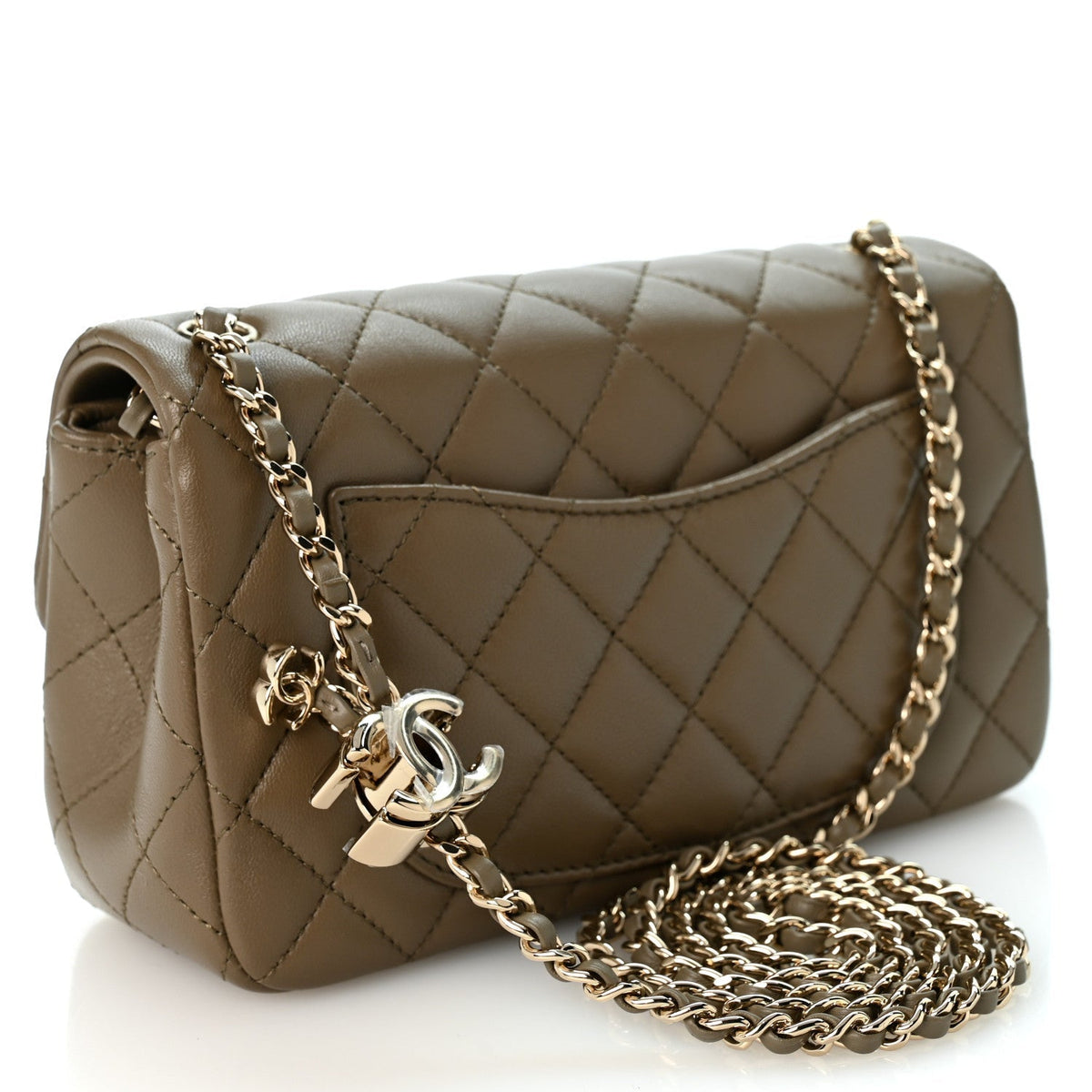 Chanel Lambskin Quilted Mini Rectangular CC Slide Flap Bag Dark Khaki