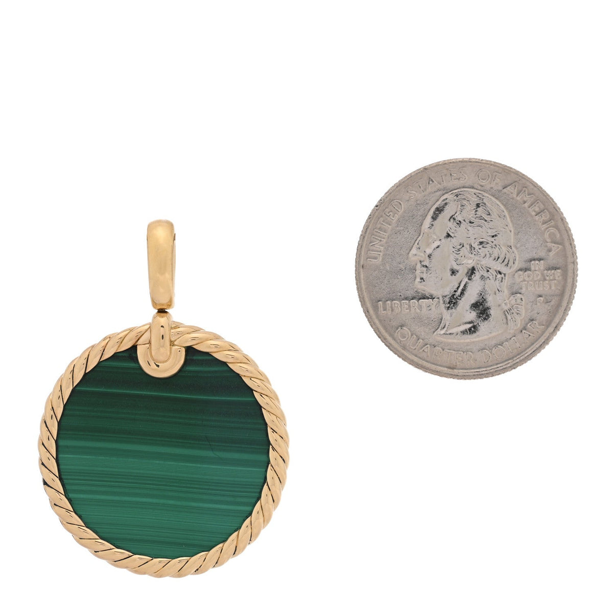 David Yurman 18K Yellow Gold Malachite DY Elements Disc Pendant