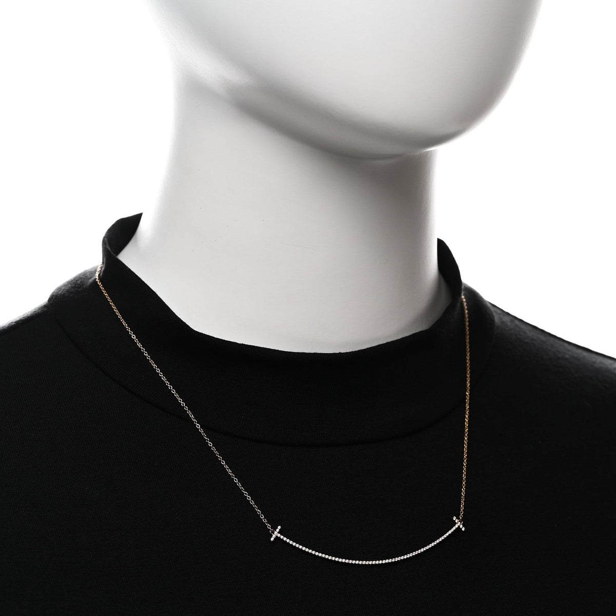 Tiffany 18K Rose Gold Diamond Large T Smile Pendant Necklace