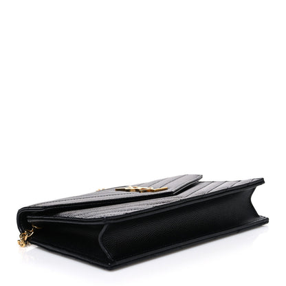 Saint Laurent Grain De Poudre Matelasse Chevron Monogram Envelope Chain Wallet Black