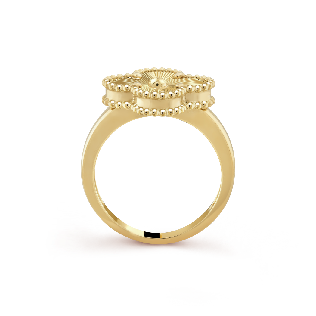18K Yellow Gold Guilloche VCA Vintage Alhambra Ring