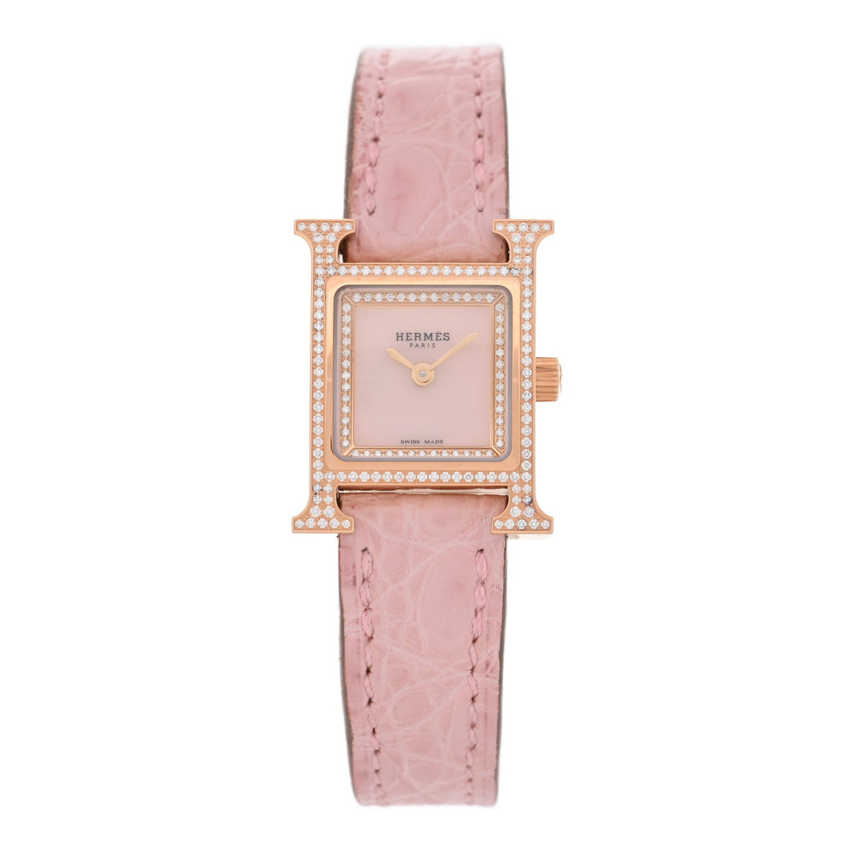 Hermes 18K Rose Gold Diamond 17.2mm Heure H Watch Rose Pale 1925012