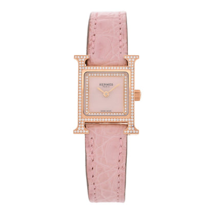 Hermes 18K Rose Gold Diamond 17.2mm Heure H Watch Rose Pale 1925012