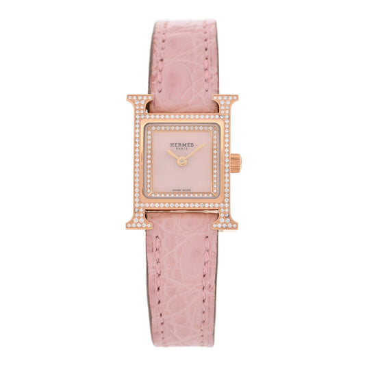 Hermes 18K Rose Gold Diamond 17.2mm Heure H Watch Rose Pale 1925012