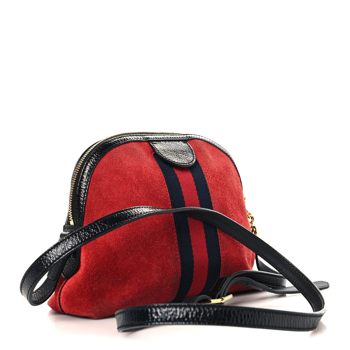 Gucci Suede Patent Web GG Small Ophidia Dome Bag Hibiscus Red