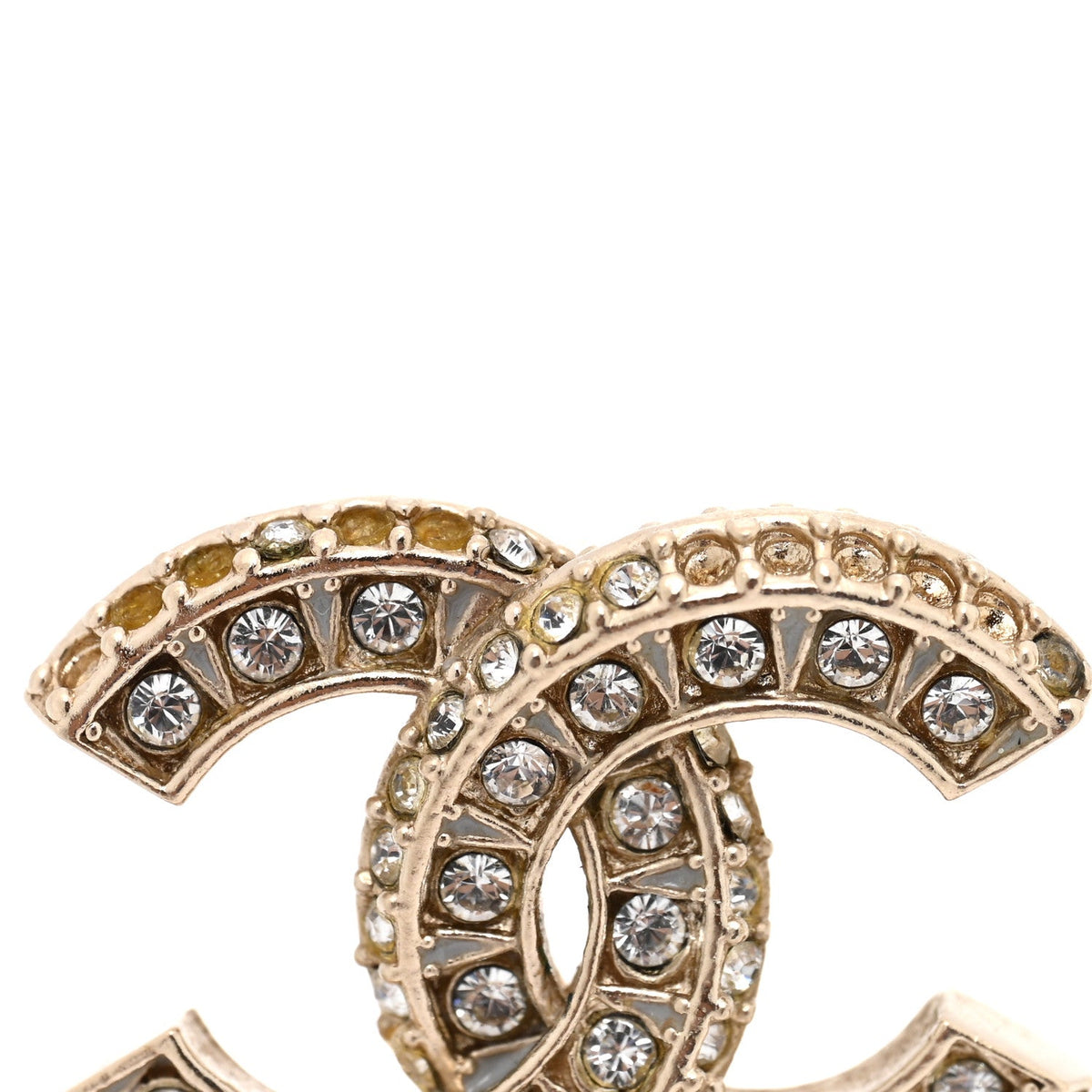 Chanel Crystal Timeless CC Earrings Light Gold