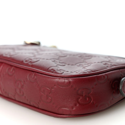 Gucci GG Calfskin Embossed Emblem Mini Shoulder Bag Rosso Ancora