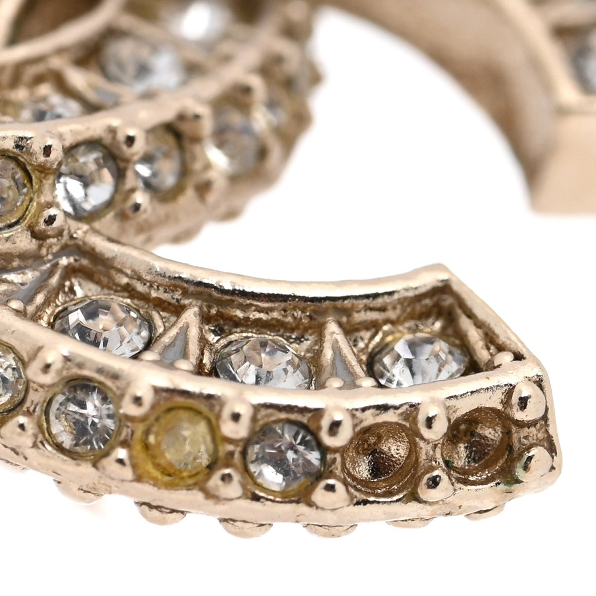 Chanel Crystal Timeless CC Earrings Light Gold
